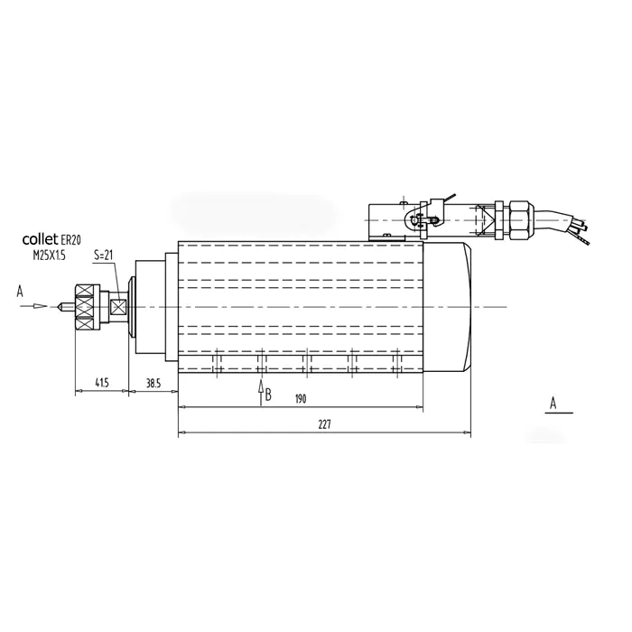 Tekening van 3,5 kW ER20 GDZ105 * 102-3,5 luchtgekoelde spindels