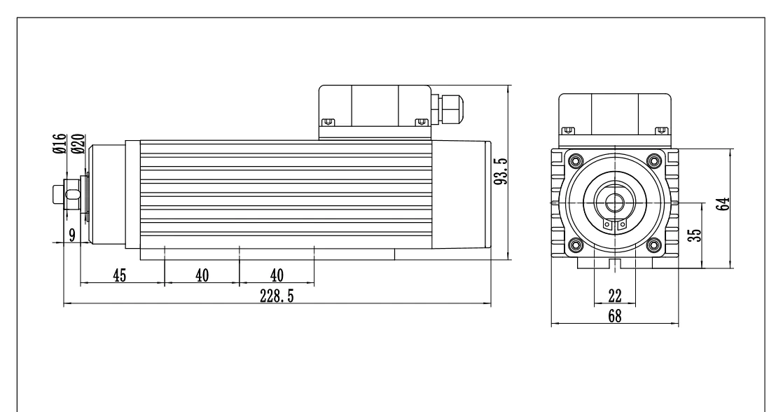 Dessin de broche de coupe grossière pour plaqueuse de chants MJ35B-750A 0,75 kW 12 000 tr/min