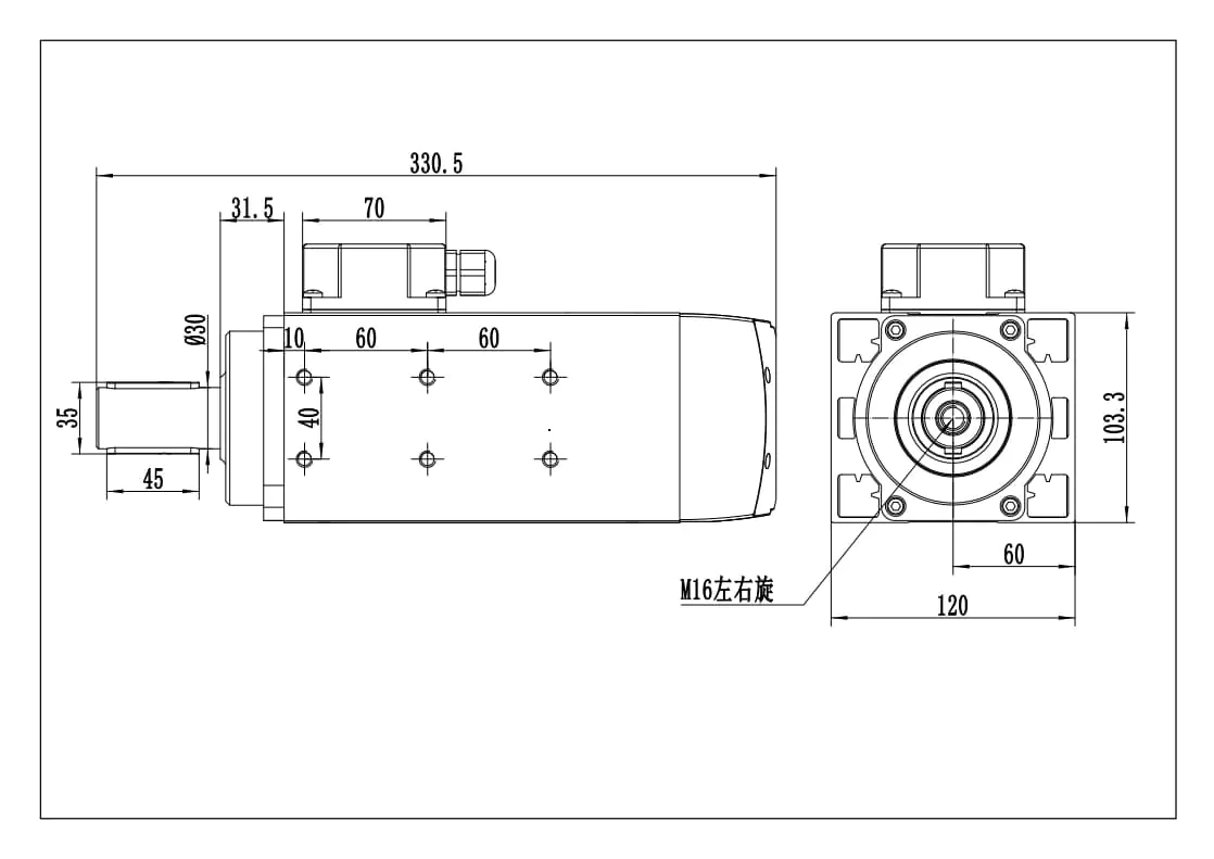 MF60-2212F 7,5 kW 12000 U/min Vorfrässpindelmotor für Kantenanleimmaschinenzeichnung