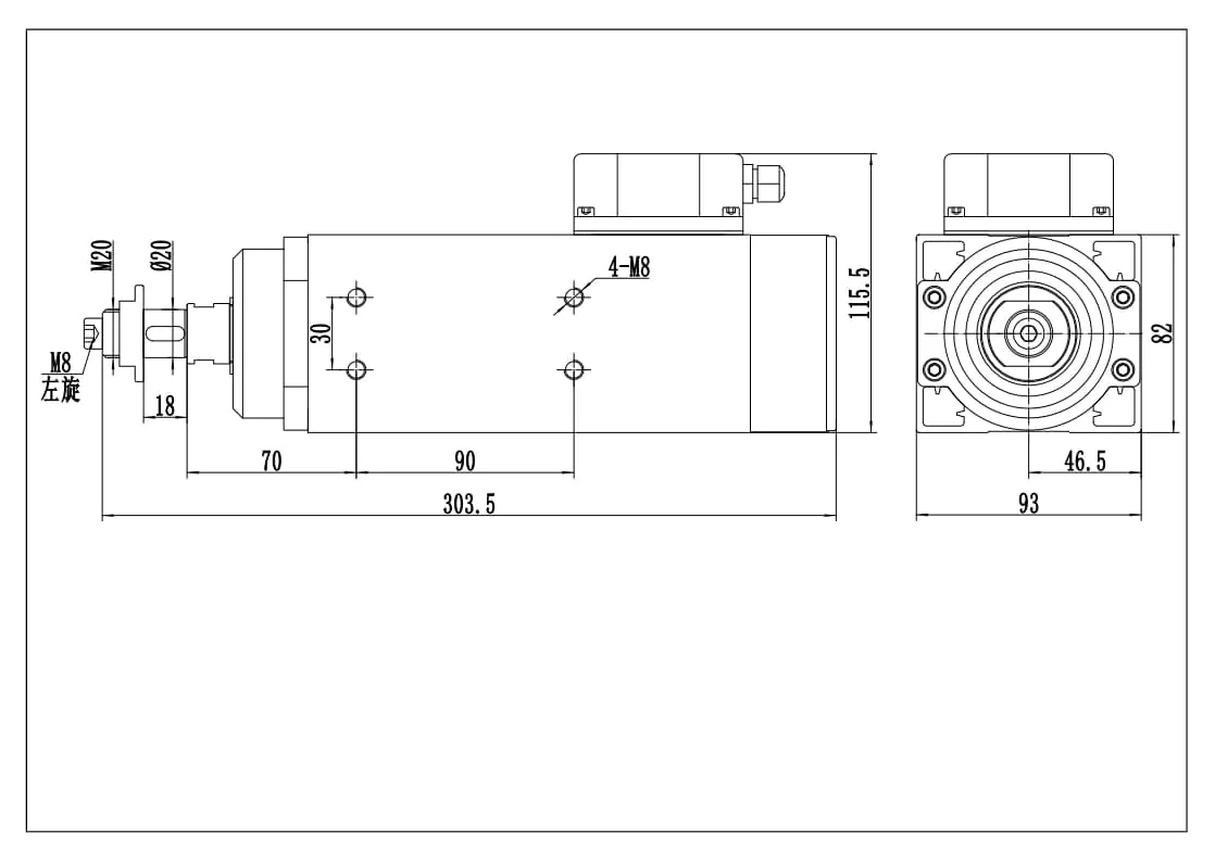 MF46-18 1.8kw 12000rpm Pre-milling Spindle Motor For Edge Bander drawing