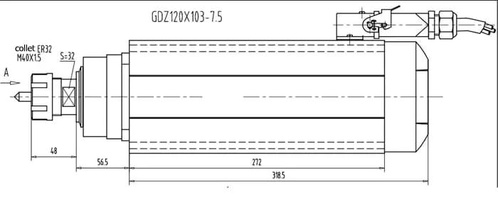 7.5kw ER32 GDZ120*103-7.5 air-cooling spindle drawing