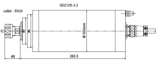 3. Desenho do EIXO REFRIGERADO A ÁGUA ER20 GDZ105-3.2 de 2 kW