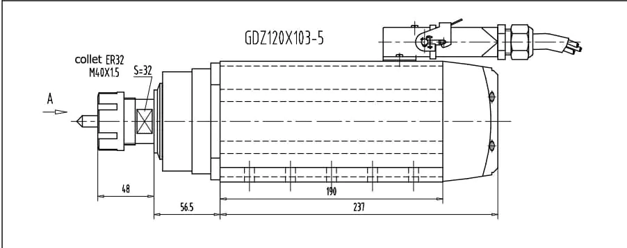 5.5kw ER32 GDZ120*103-5.5(с ребром)“4 полюса” чертеж