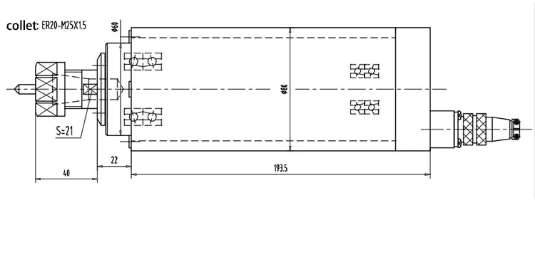 2.2kw ER20 GDZ80F-2.2B AIR-COOLED SPINDLE product drawing