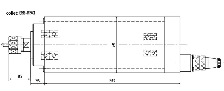 Dessin de broche refroidie par air 2,2 kW ER16 GDZ80F-2.2