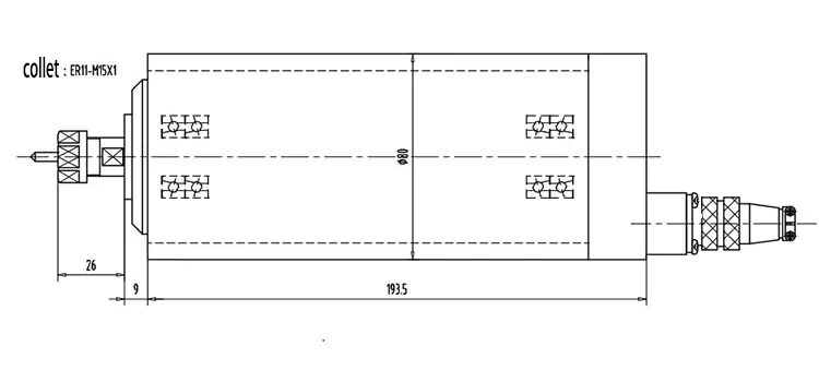 desegnaĵo de 1.5kw ER11 GDZ80F-1.5 ER-Malvarmigita SPINDLE