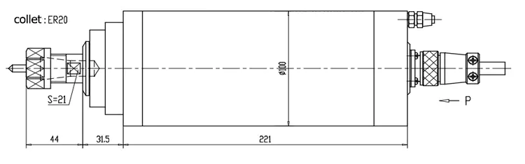 Dessin de broche refroidie par eau 3kw ER20 GDZ100-3