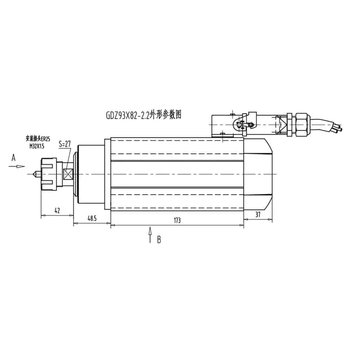 2.2KW GDZ93X82 2.2KW disegno mandrino di raffreddamento ad aria quadrato