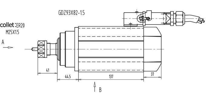 Plano de husillo de refrigeración por aire cuadrado ER20 GDZ93x82-1.5 de 1,5 kW