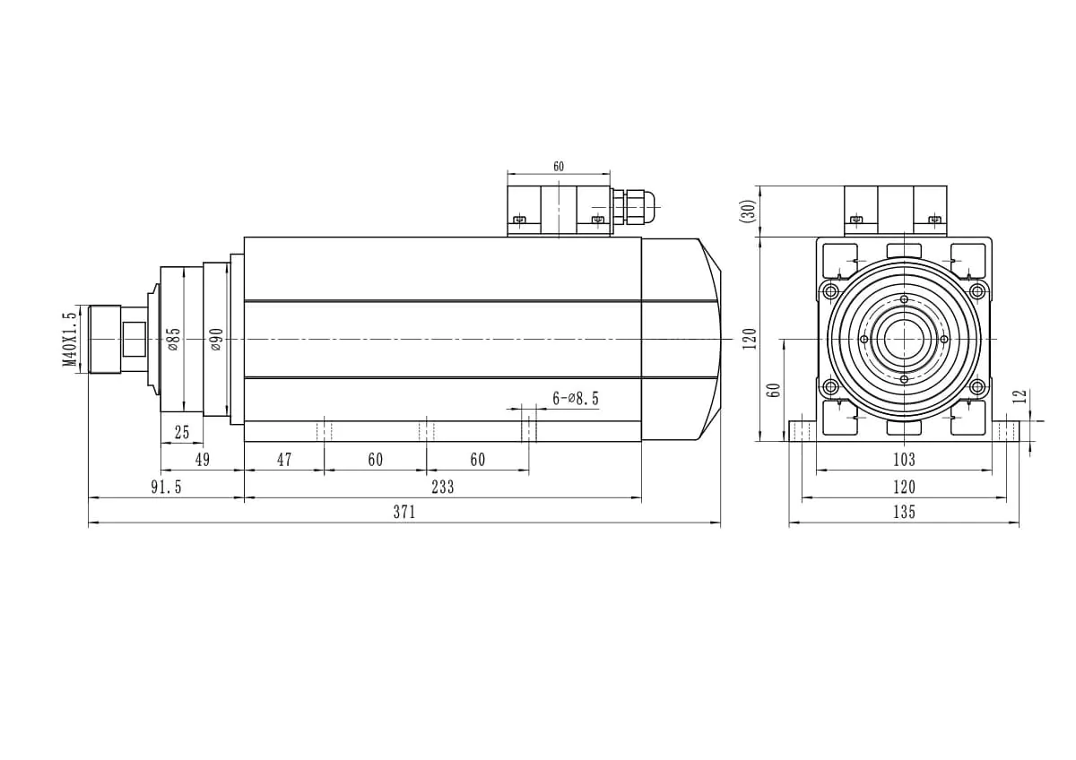 6kw 120XF103RD18Z6 air-cooling spindle drawing