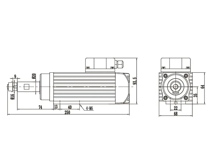 MJ35B-300 0,3 kW 18000 giri/min Motore mandrino di rifilatura angolare per bordatrice disegno