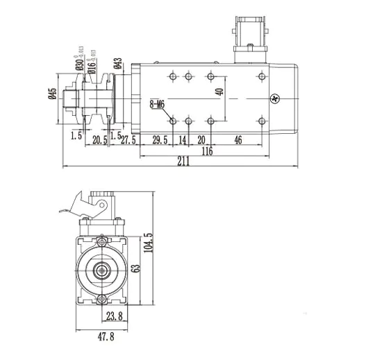 MF24B-220 0,22 kW 12000 U/min Endbeschnitt-Spindelmotor für Kantenanleimmaschinenzeichnung