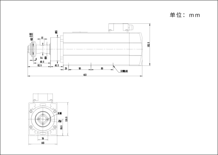 Motor de fuso de pré-fresagem MF60-1509F 1,5 kW 9000 rpm para desenho de máquina de colagem de bordas