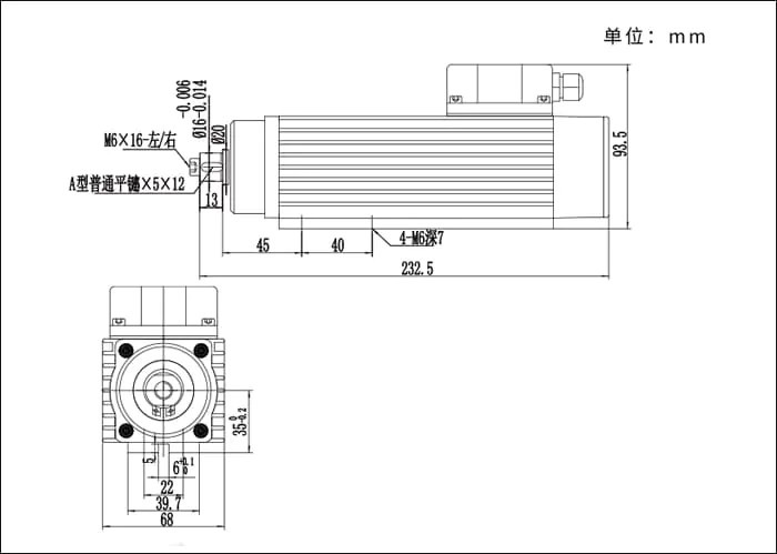 MJ35B-750A2H 0,75 kW 12000 giri/min Motore mandrino di rifilatura per bordatrice disegno