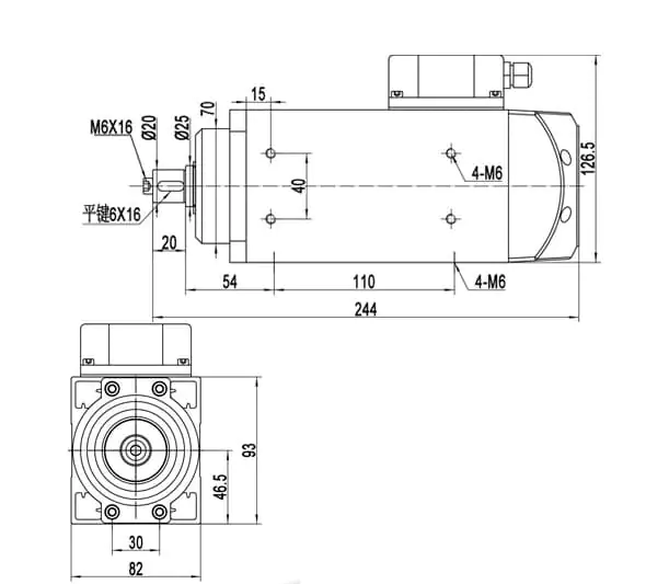 MF46-07512F 0.75kw 12000rpm Rough Trimming Spindle Motor For Edge Bander drawing