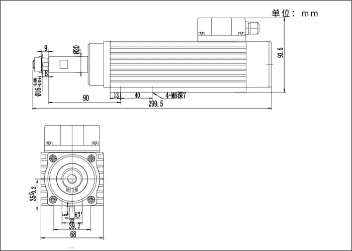 MJ35B-900 0,9 kW 12000 U/min Feintrimmspindelmotor für Kantenanleimmaschinenzeichnung