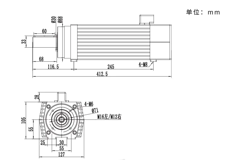 MJ55-4012F 4kw 12000rpm Pre-milling Spindle Motor For Edge Bander drawing