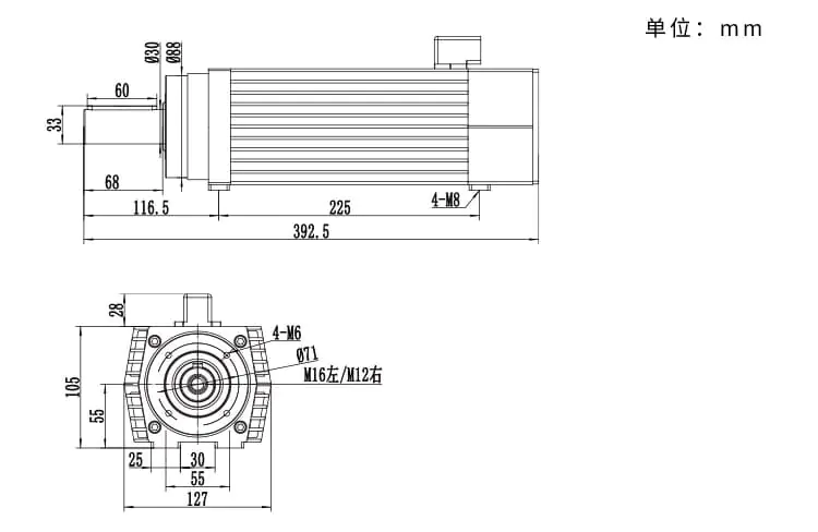 MJ55-3512F 3.5kw 12000rpm Antaŭ-muelada Spindle Motoro Por Edge Bander desegnaĵo