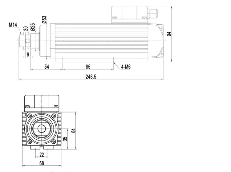 MJ35B-750E 0,75 kW 12000 U/min Grobtrimmspindelmotor für Kantenanleimmaschinenzeichnung