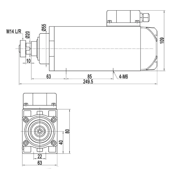 MJ35B-750 0.75kw 12000rpm Fine Trimming Spindle For Edge Bander drawing