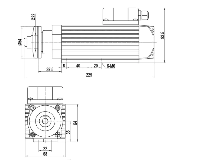 0.37kw 12000rpm MJ35B-370 End Trimming motor Edge Bander Spindle drawing