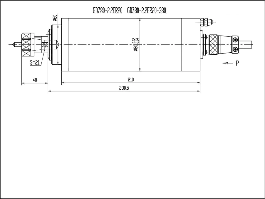 2.2kw ER20 watergekoelde spindel GDZ80-2.2B-tekening