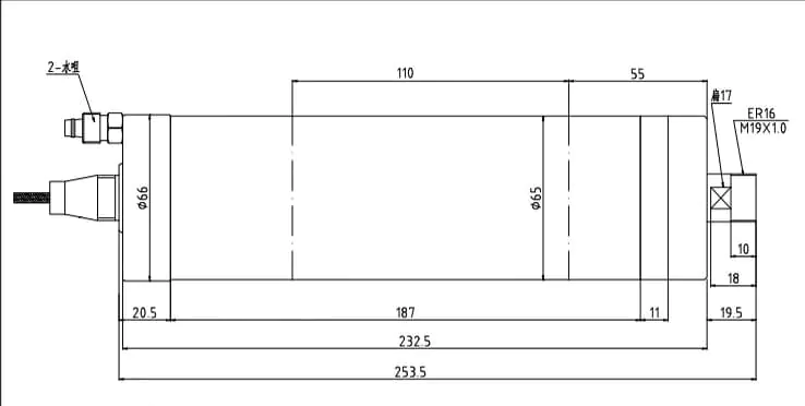 1.5kw ER16 GDZ-18B water-cooled spindle drawing