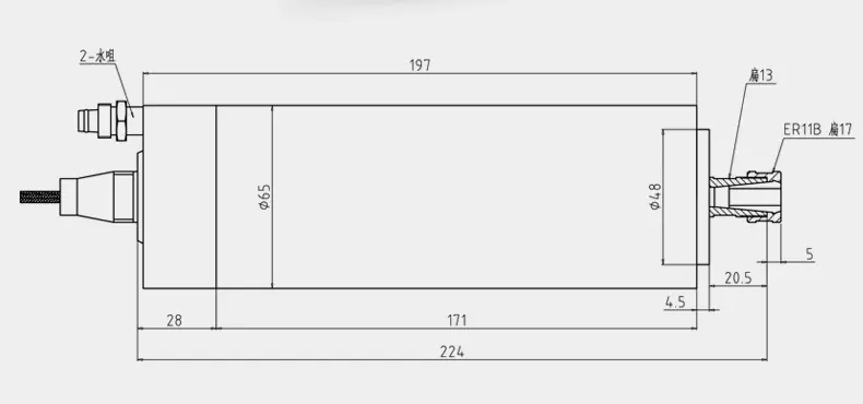 0.8kw ER11 GDZ-18-2 akvo-malvarmigita spindelo desegnaĵo